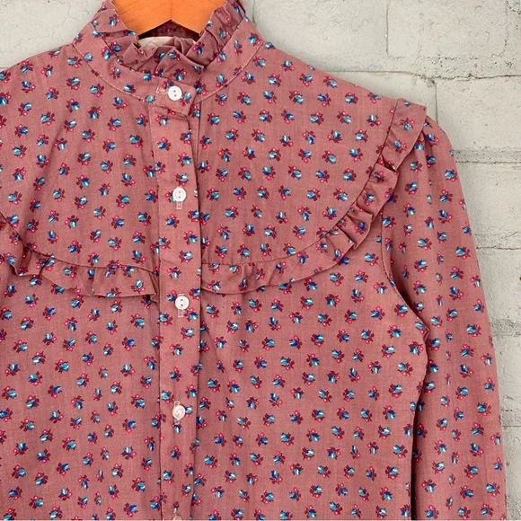 Vintage Floral Ruffle Peasant Blouse - Pink Calico - Picture 6 of 8
